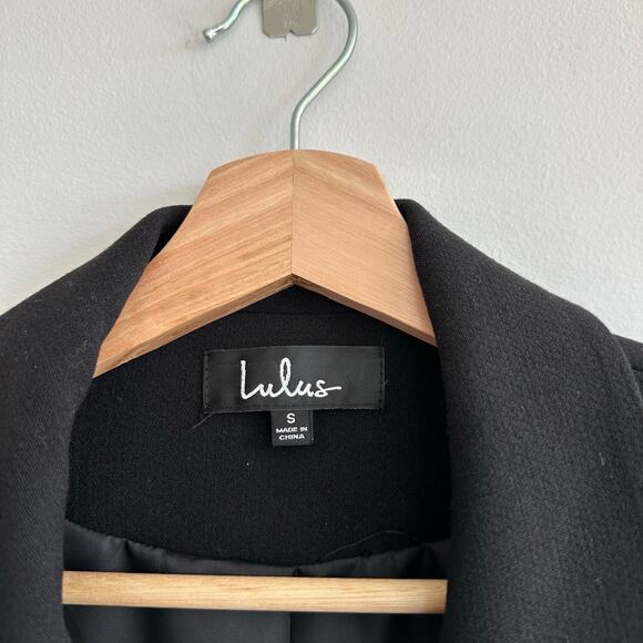 Lulus Captain's Blog Double-Breasted Notch Lapel Pea Coat Black S - Picture 6 of 10